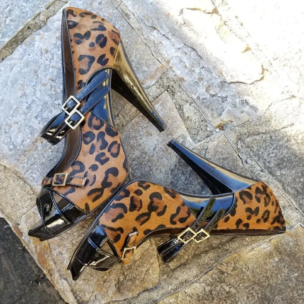 Linea Paolo Jenera Calf Hair Leopard Peep Toe Pump